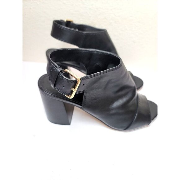 Aldo Women's Black Leather Open-Toe Block Heeled Sandals With Ankle Strap Size 1 - Picture 2 of 10